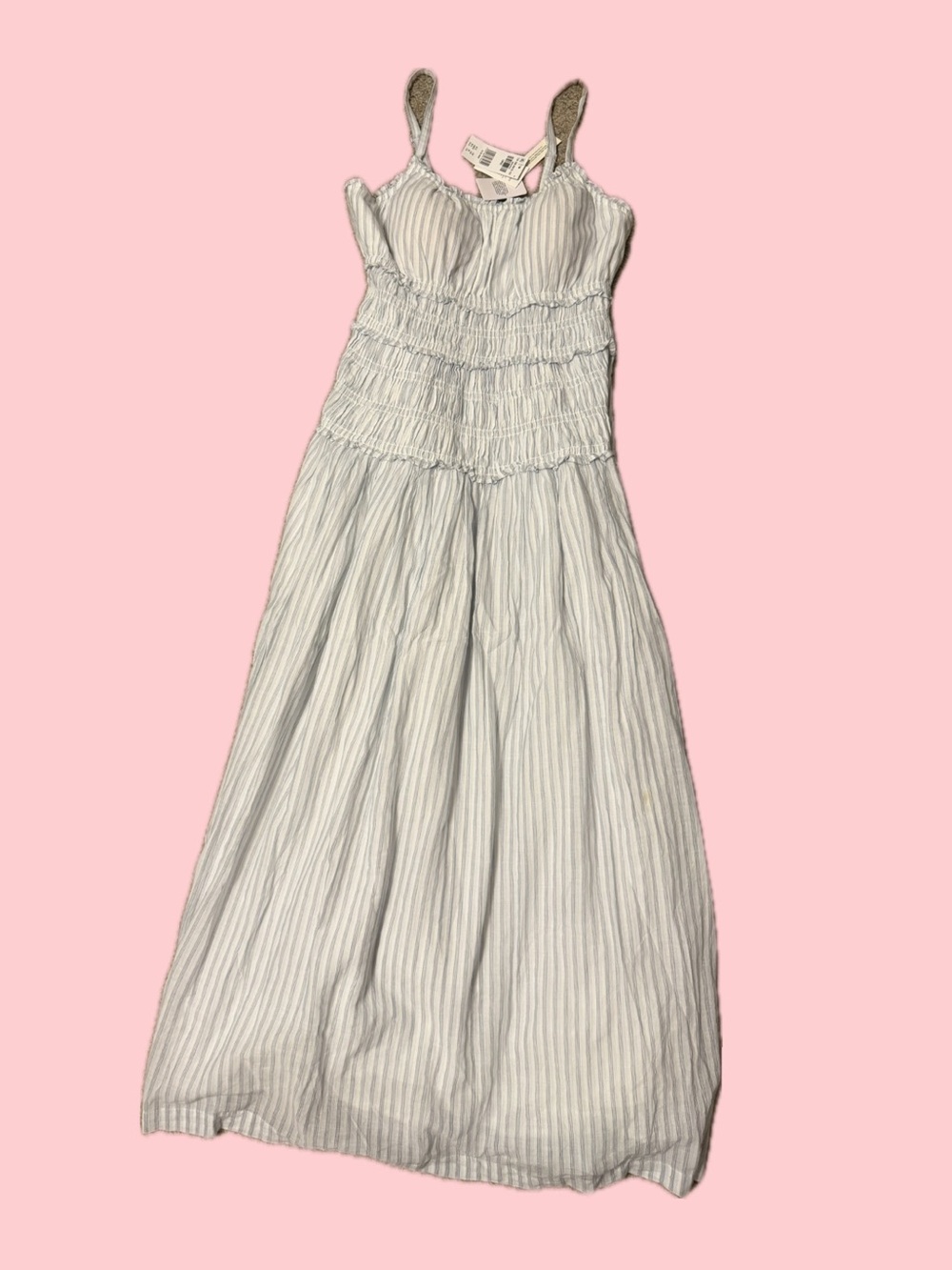 Abercrombie & Fitch White and Light Blue Striped Smocked Dress